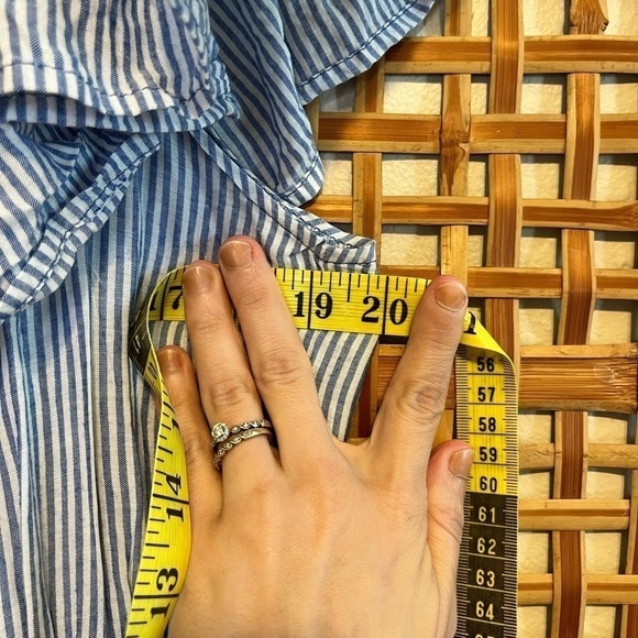 SANS SOUCI High Low Ruffled off shoulder Maxi Dress Blue White Stripe m - Picture 8 of 9